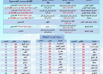 تفاصيل طقس غدا