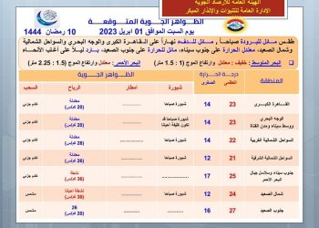 الأرصاد الجوية: طقس اليوم دافئ نهارا بارد ليلا على القاهرة والوجه البحرى.. ودرجة الحرارة 23