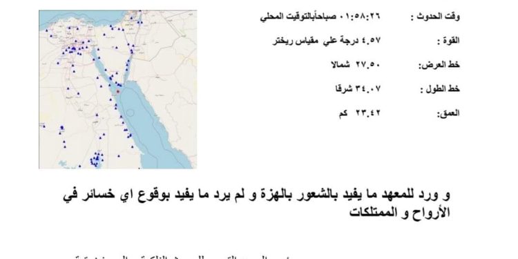 زلزال بقوة 4.57 ريختر يضرب مصر.. والقومى للبحوث الفلكية: لا توجد خسائر فى الأرواح والممتلكات